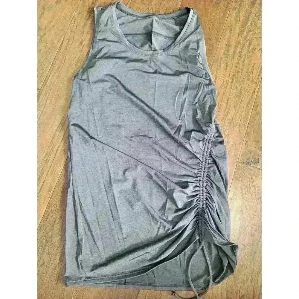 Athleta Side Scrunch Rash Guard, Swim Top, Shirt Women's Size S-M Gray Tank